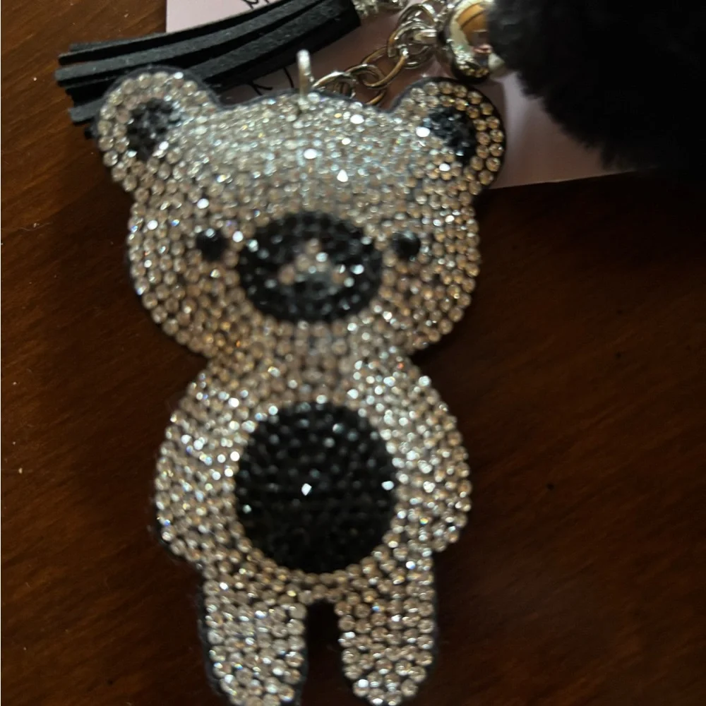 NWT Posh & Pop sparkly Black and Silver Bear Keychain/ bag charm